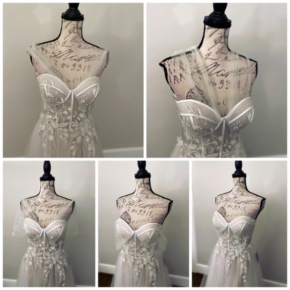 Unique tulle a-line wedding dress sparkly tulle bow - Picture 6 of 7